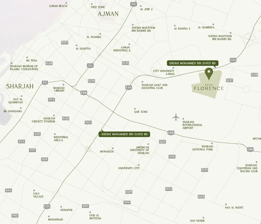 Azizi Florence location map — Umm Fannain, Sharjah
